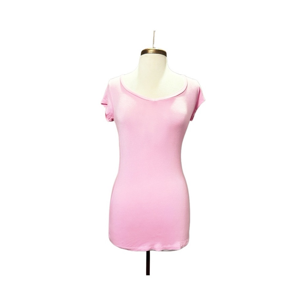 Very Soft Bodycon T-shirt Short Sleeves Crew Neckline Medium Womans Top Pink